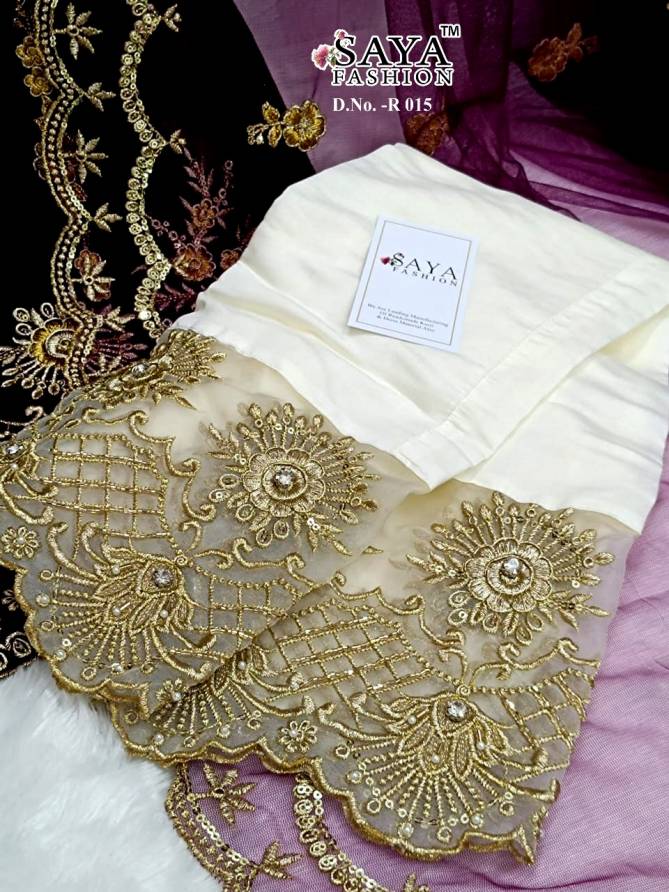 R-015 By Saya Fashion Velvet Embroidery Pakistani Suit Catalog